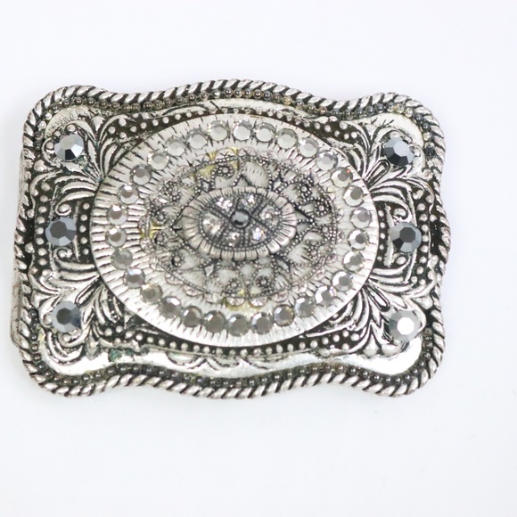 None Accessories - Embellished Silver Belt Buckle - OS